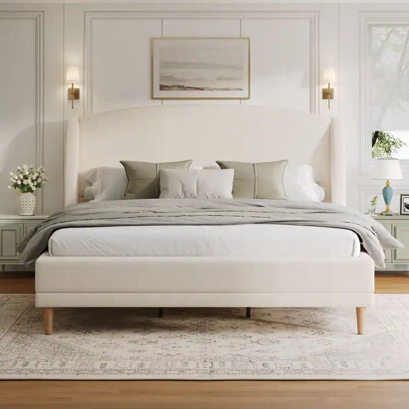 Boucle Upholstered Platform Bed